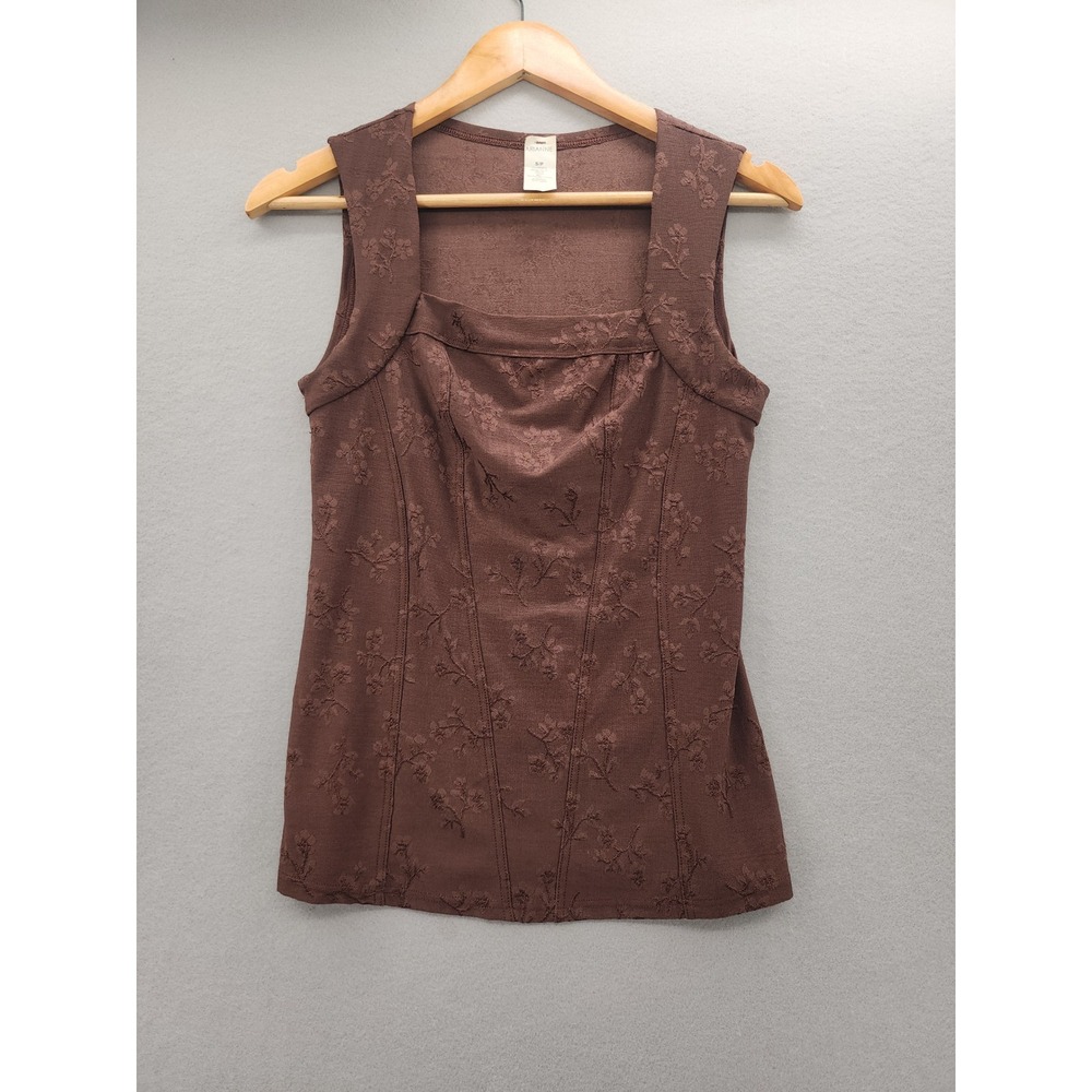 Arianne Floral Jacquard Corset Style VTG Tank Top Brown Square Neck Sleeveless S